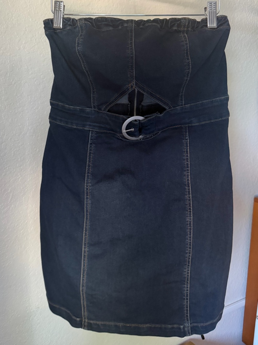 Free People Dark Blue Denim Mini Dress with Contrast Stitching